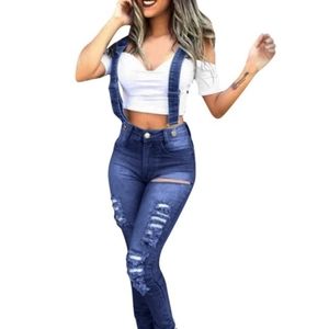 Distressed jean Suspenders size Small